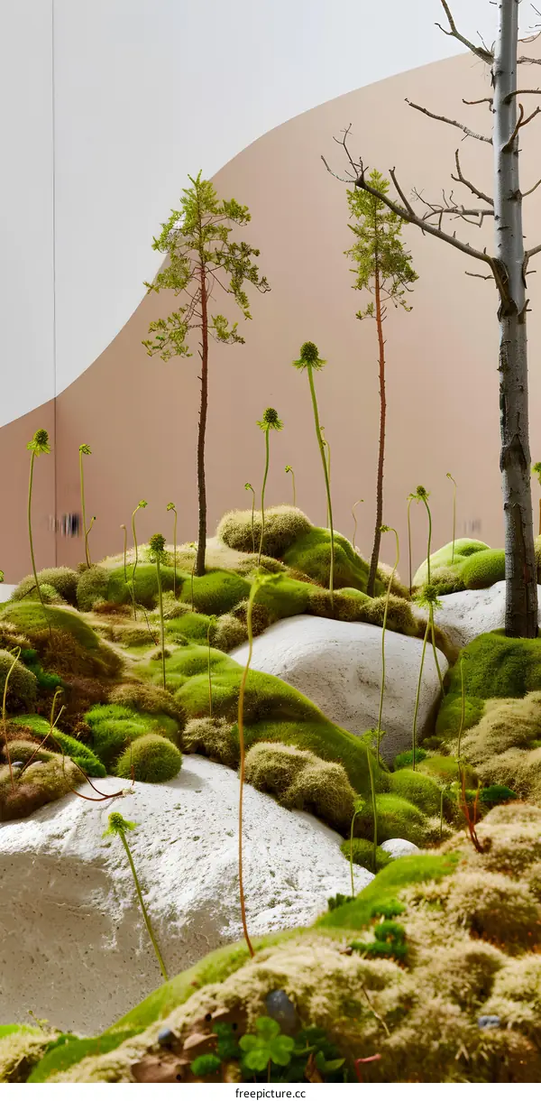 Moss Covered Rocks with Small Trees