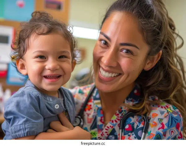 Pediatrician with toddler patient