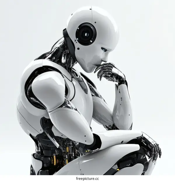 White Robot in Thoughtful Pose