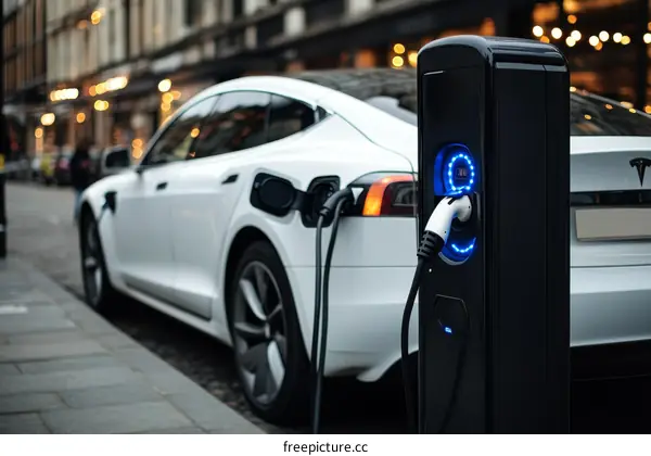 Electric Vehicle Charging Station on City Street