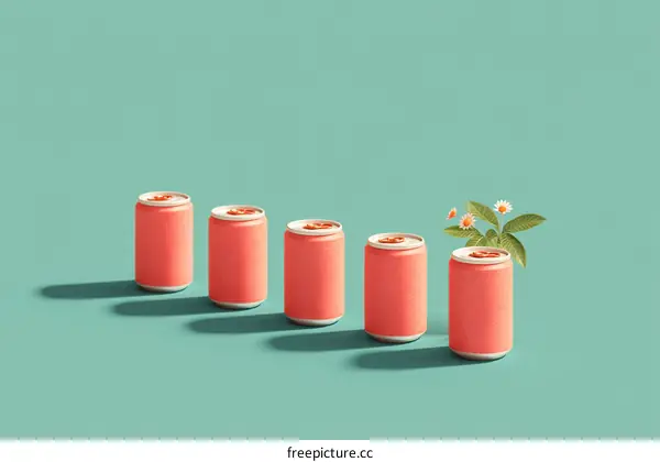 Minimalist Design of Pink Soda Cans with Flowers