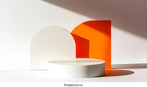 Abstract Geometric Display Podium with Orange and White Colors