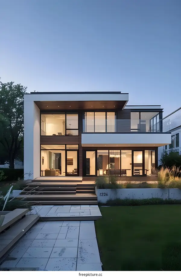 Modern House with Large Windows and Patio