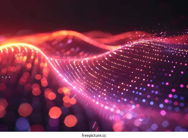 Pink purple glowing particles wave with shiny light