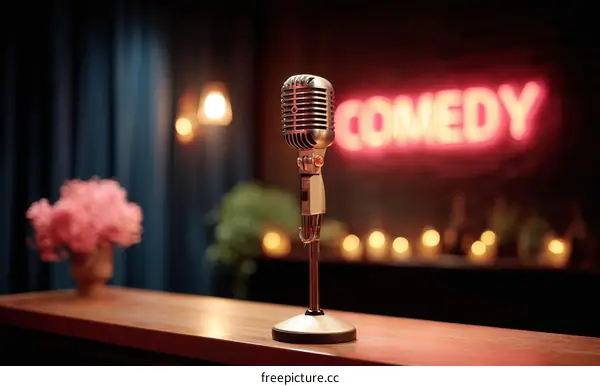 Vintage Microphone at a Comedy Club