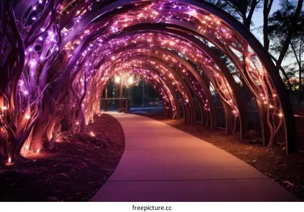 Glowing Purple Trees Light Up Garden Path