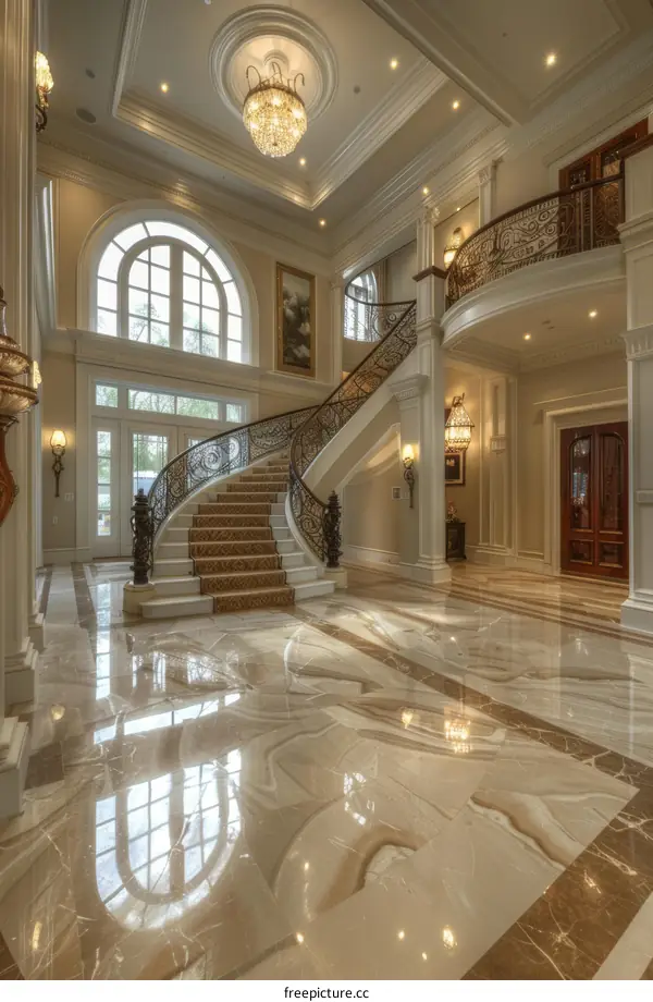 Staircase and entryway in a mansion