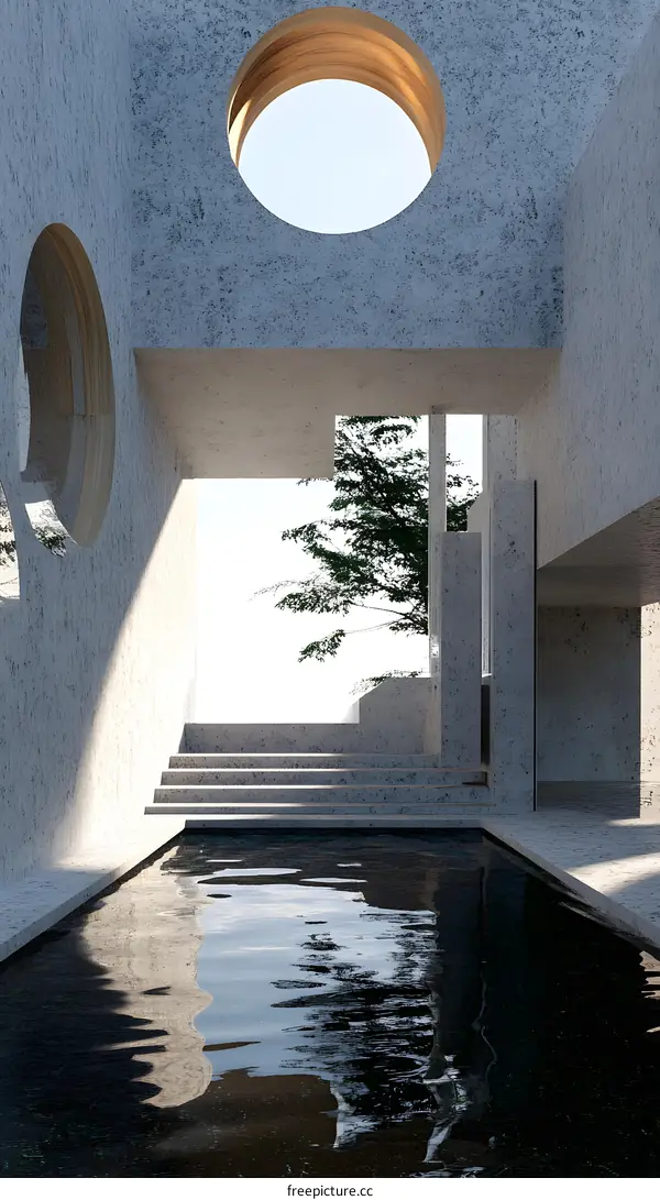 Minimalist Modern Architecture with a Pool and Round Windows