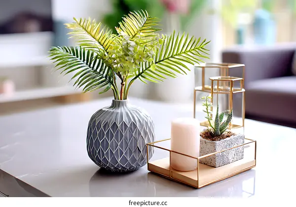 Modern Home Decor with Plants and Candles