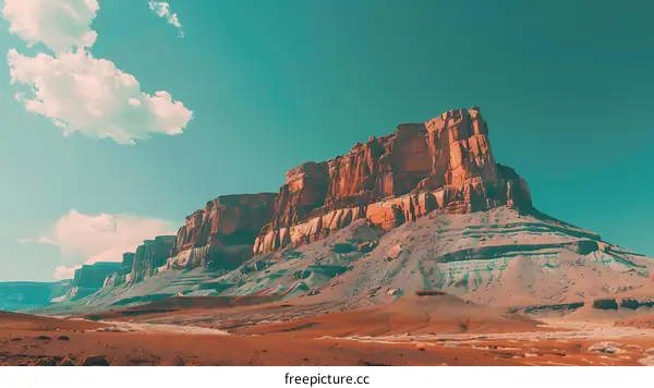 Grand Canyon Red Rock Cliff Face Under Blue Sky