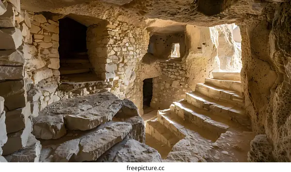 Ancient Stone Cave Dwelling Interior