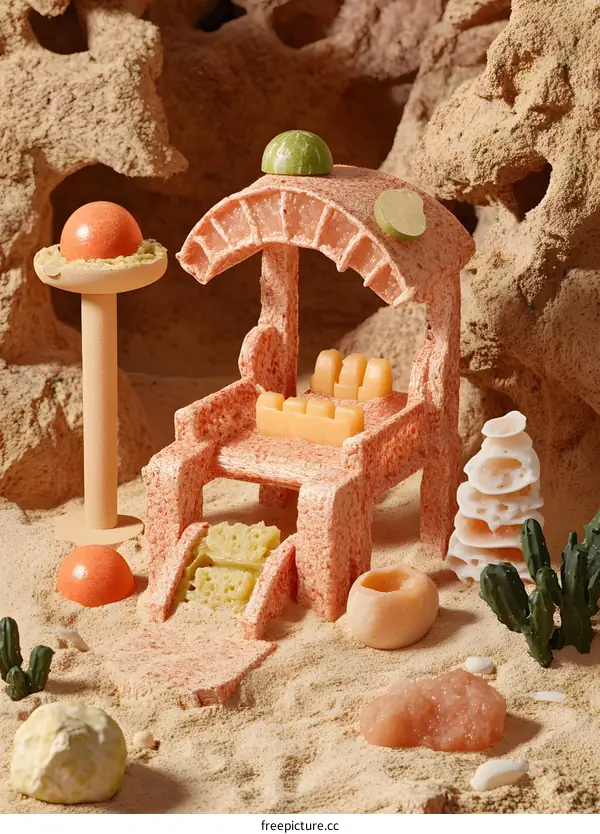 Desert Landscape with Miniature Chair and Palm Tree