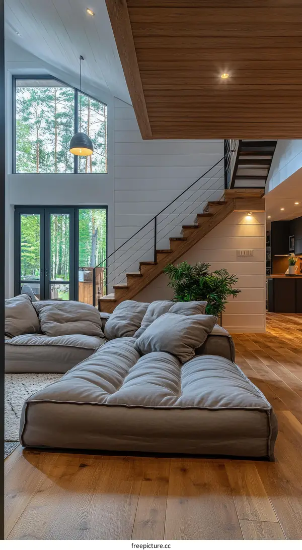 Modern Farmhouse Living Room with Wooden Flooring and Sectional Sofa