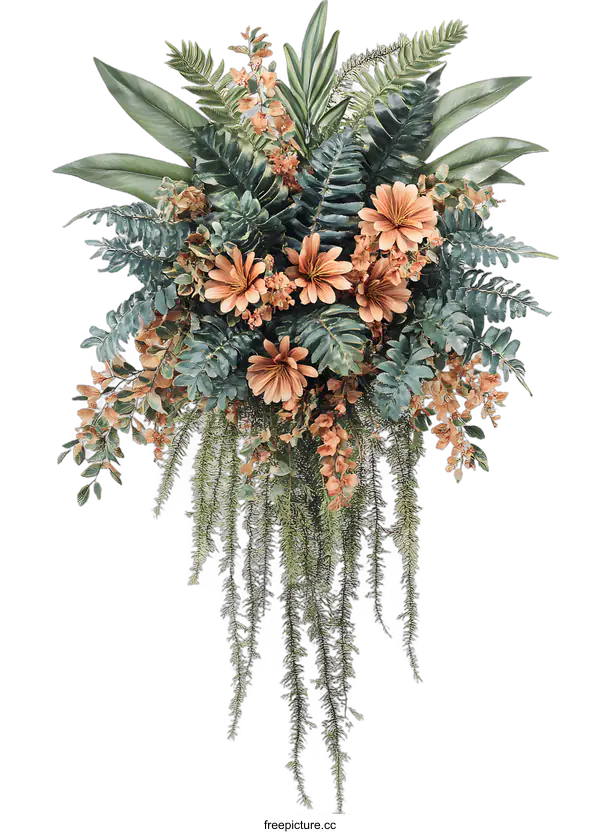 [Transparent Background PNG]Floral Arrangement With Green Leaves and Orange Flowers