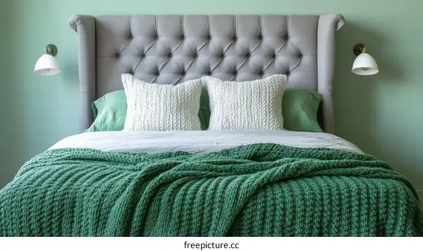 A Stylish Bedroom with a Cozy Green Blanket