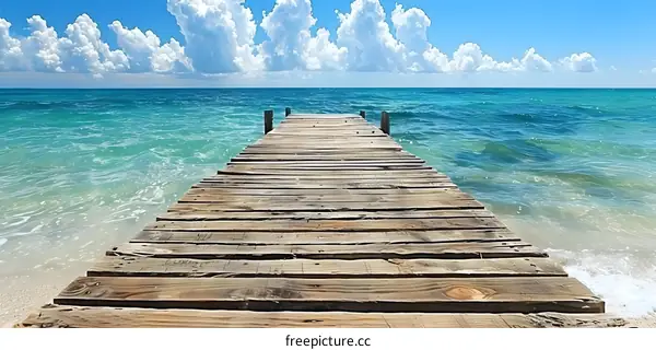 Wooden Dock Extending into the Turquoise Ocean