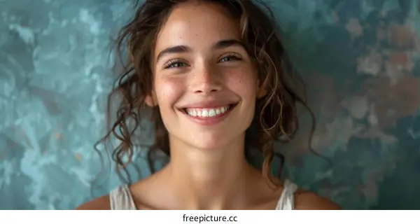 Portrait of a Young Woman with Freckles and a Big Smile