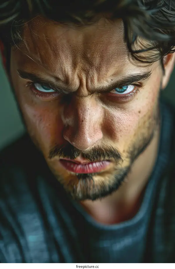 Close Up Angry Man Face Portrait