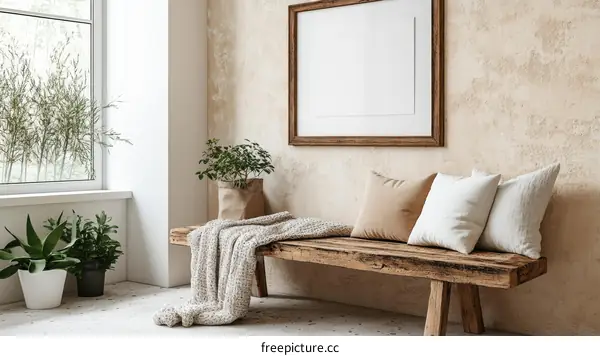 Rustic Farmhouse Entryway with Plants and Bench