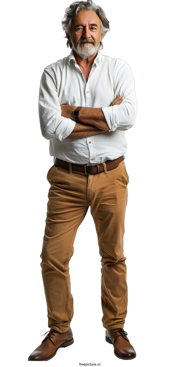 [Transparent Background PNG]Confident Senior Man With Arms Crossed