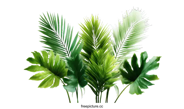 [Transparent Background PNG]Tropical Leaves Arrangement on White Background