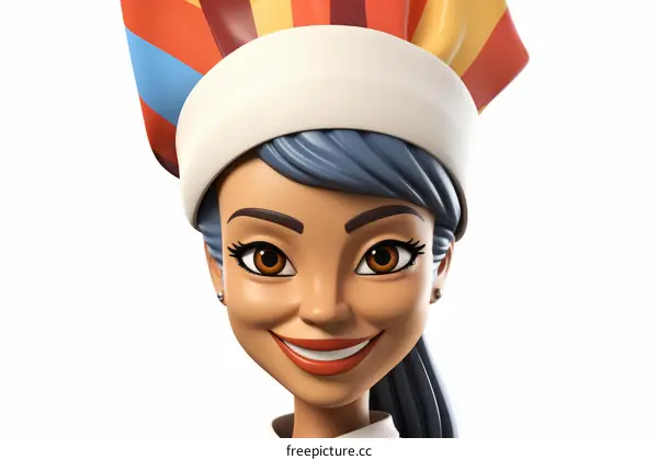 3D Rendering: Smiling Female Chef with Colorful Hat