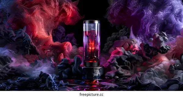 Abstract  Photo of  Cylinder with  Red and Blue Smoke 