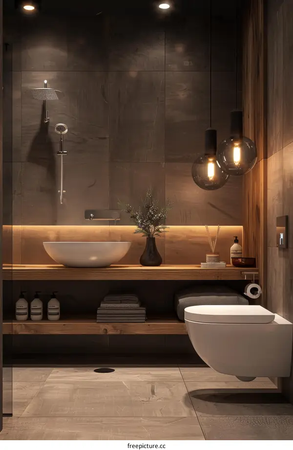Modern Minimalist Bathroom Design with Warm Lighting