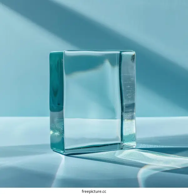 glass block on blue background with shadows