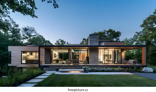 Modern House with Large Windows and Wooden Deck