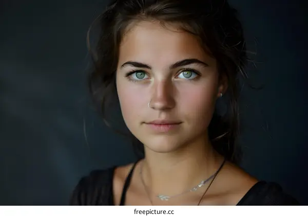 Close Up Portrait of Young Woman with Green Eyes