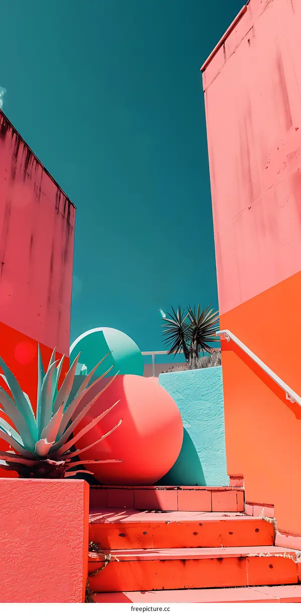 Modern Architecture with Vibrant Colors and Geometric Shapes