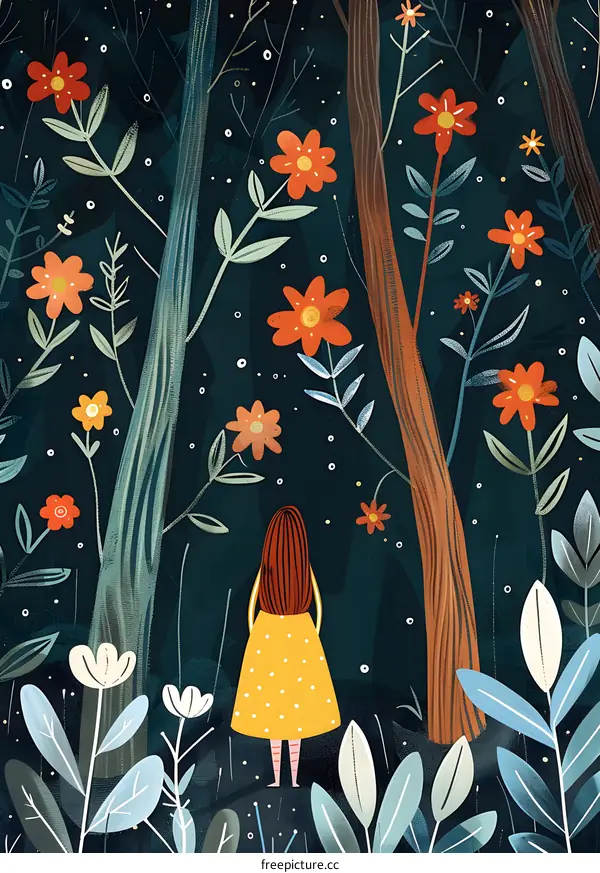 Girl in a Forest with Flowers