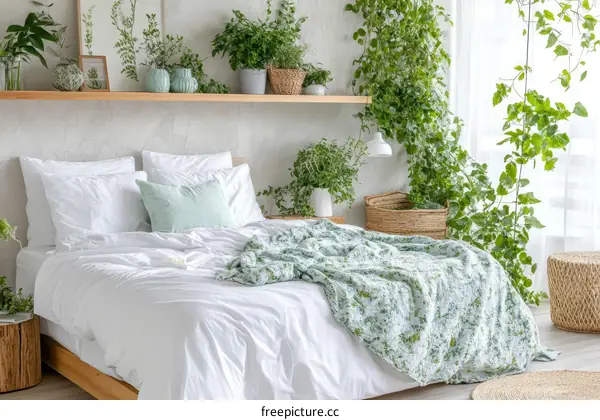 Cozy Bedroom with Lush Greenery