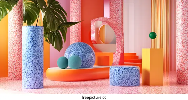 Colorful Abstract Interior Design with Geometric Shapes