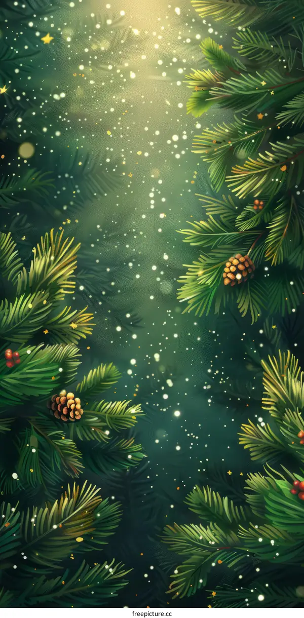 Christmas Background with Fir Branches and Pine Cones