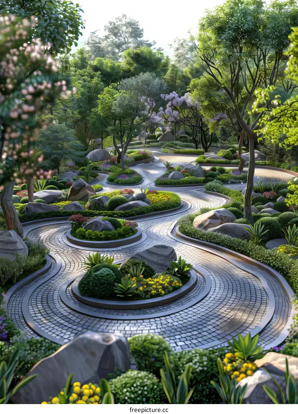 Landscaping with Large Rocks and Winding Stone Paths