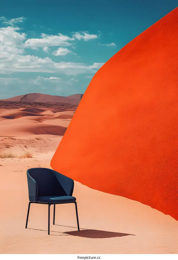 Single Chair in Desert with Orange Wall