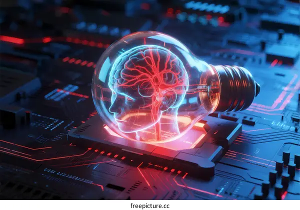 Light Bulb with Human Brain on Circuit Board Concept