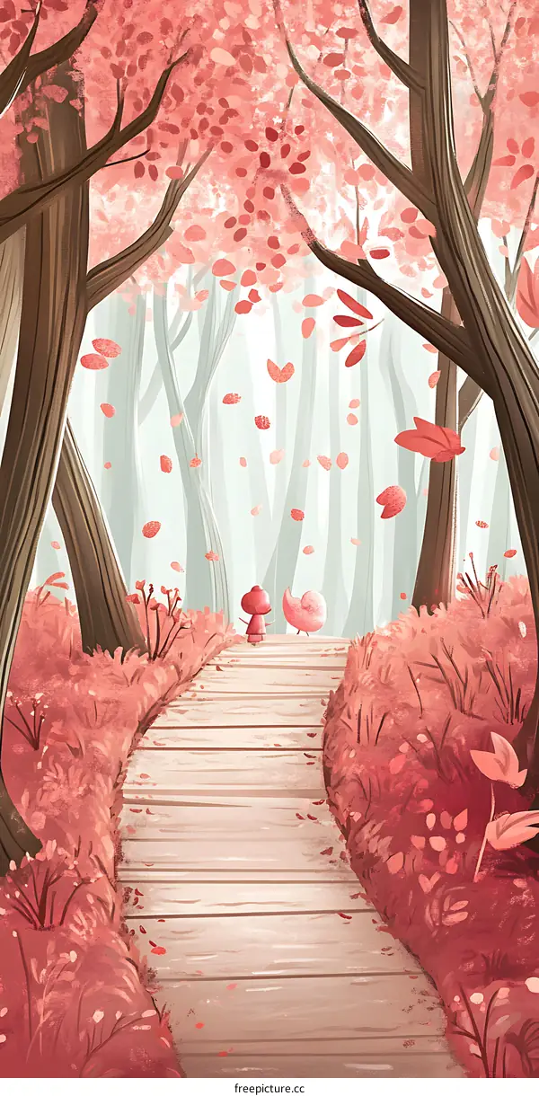 Autumn Forest Path with Cute Characters