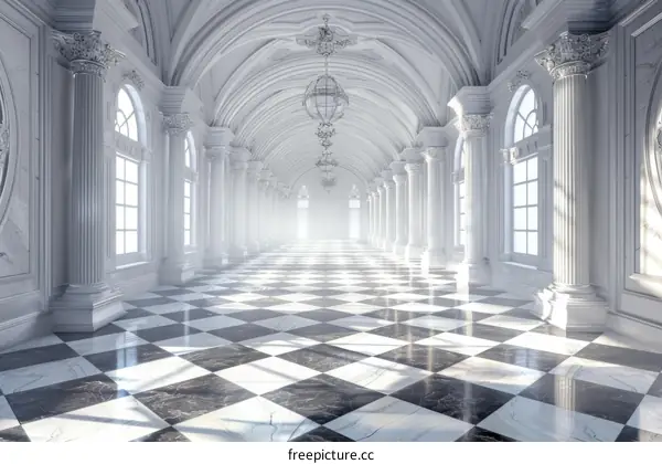Black and White Empty Luxury Marble Hallway Interior