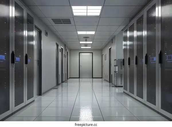 Data center with rows of server racks