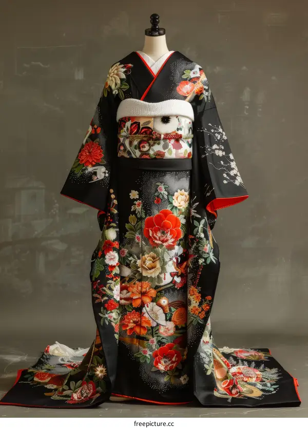 A woman wearing a traditional Japanese wedding kimono