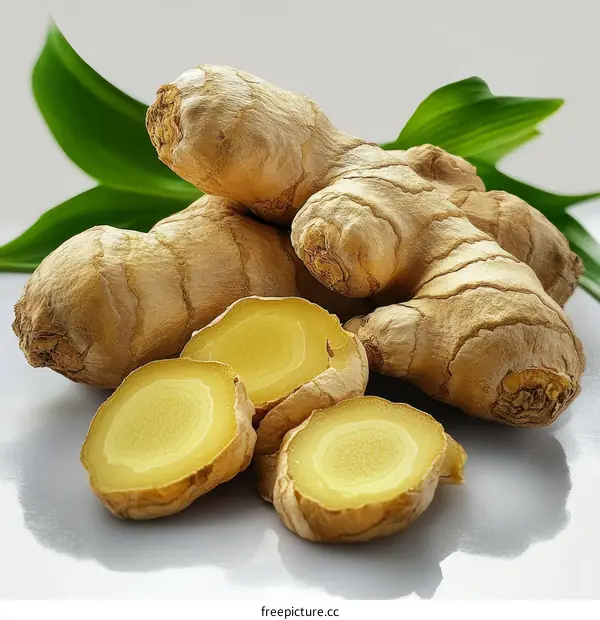 Fresh Ginger Root and Slices Close-up