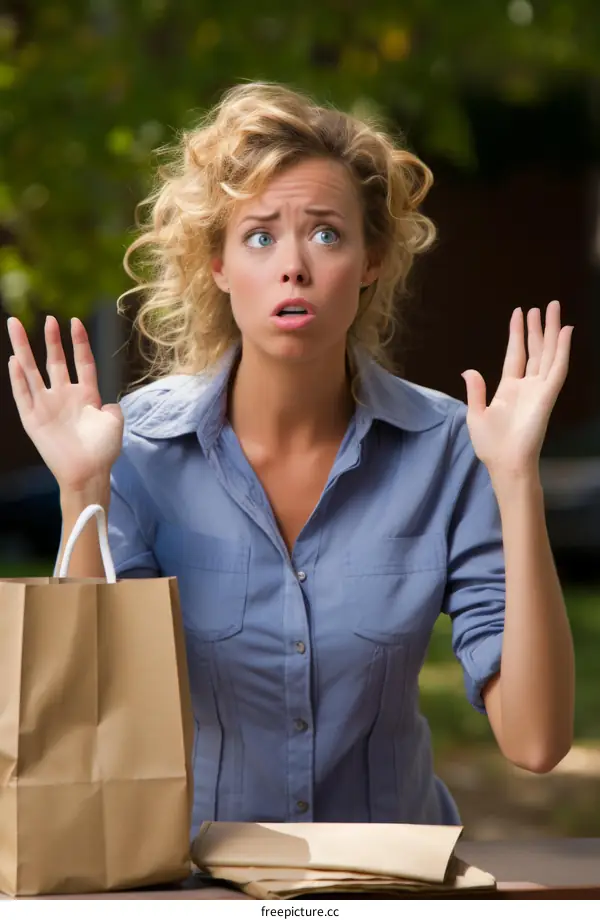 Surprised woman with shopping bag
