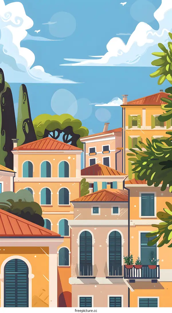 Summer European Buildings Illustration