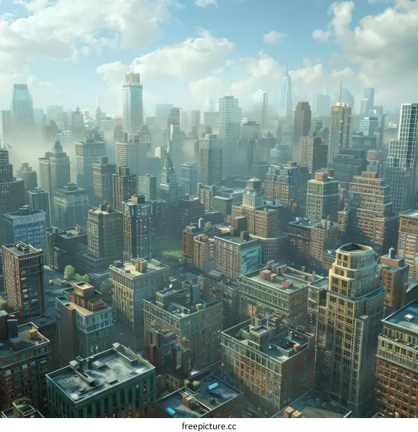 A Metropolis with Towering Skyscrapers and Bustling Streets