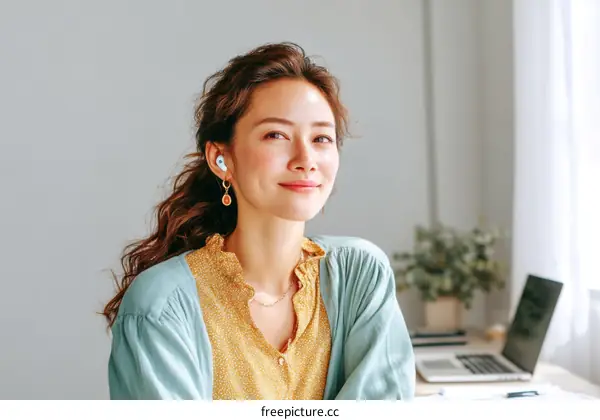 Asian Woman Wearing Wireless Headphones