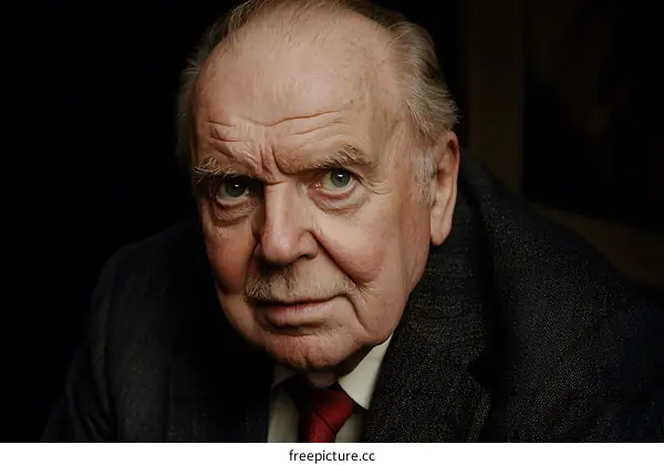 Portrait of a Serious Senior Man with Gray Hair and Blue Eyes