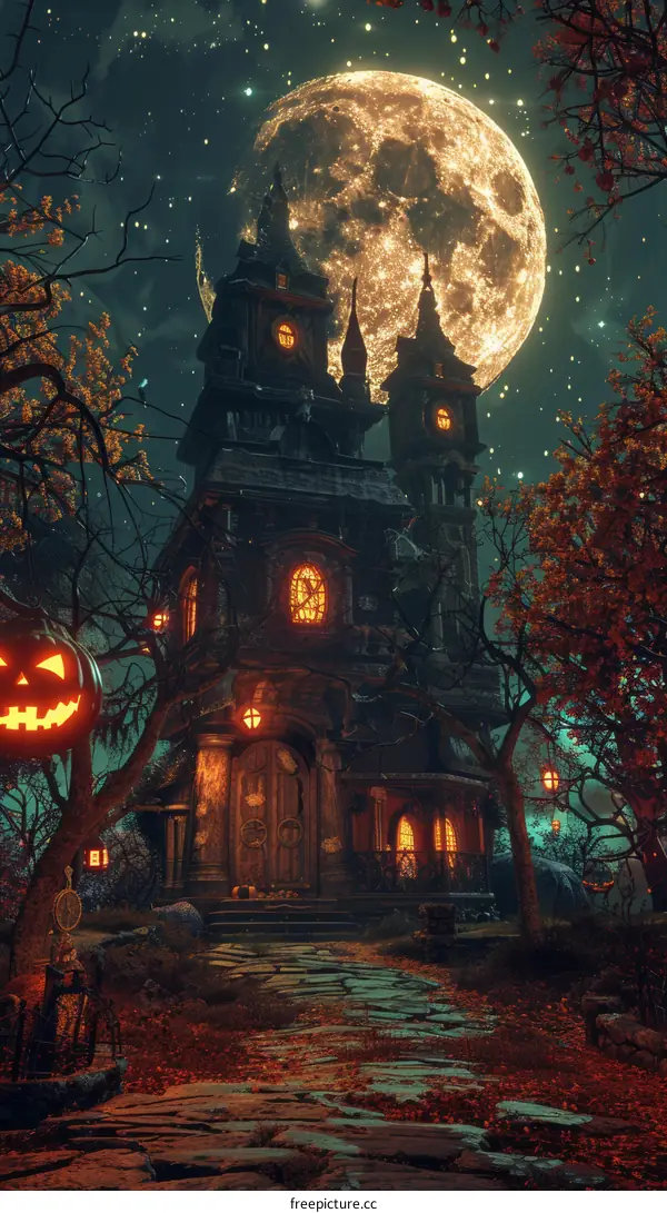 Halloween Pumpkin Lantern and Haunted House